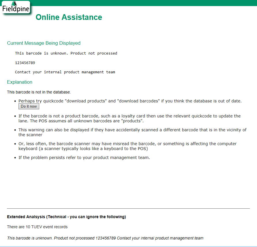 Unrecognised barcode warning Assistance
