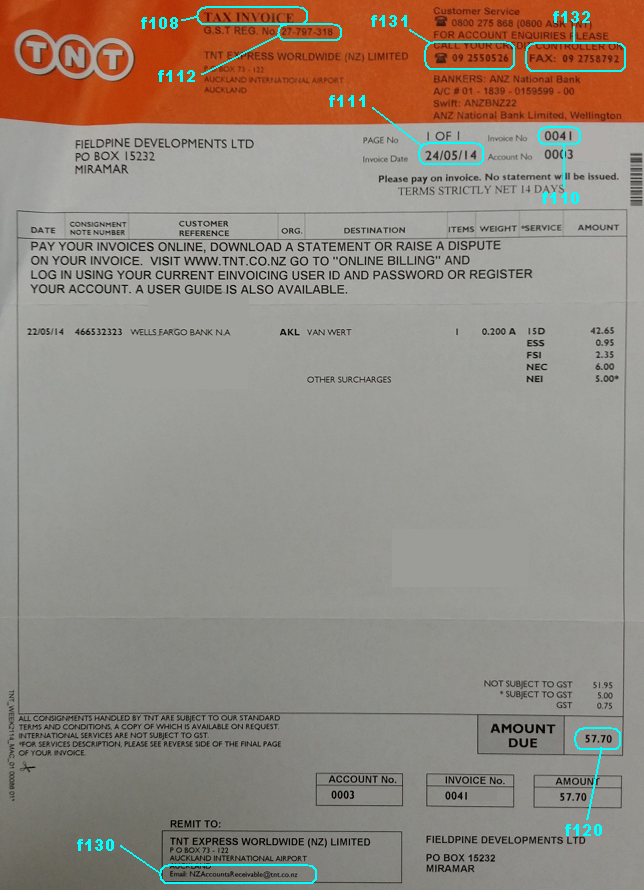 OCR Invoice Fields