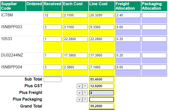 Shows how freight allocated automatically