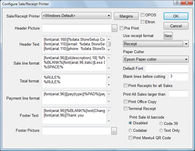 Sale/Receipt Printer - Format