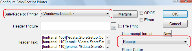 Sale/Receipt Printer - Format